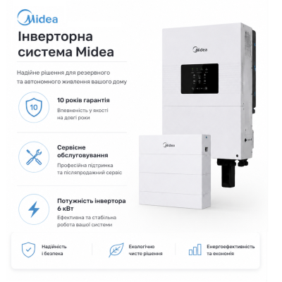 Комплект резервного живлення Midea  6kW + 100Ah 5.12 kW, ( MEI2-HS6L 6kW + MEB2-B5L-RA 48V 100Ah 5.12 kW)